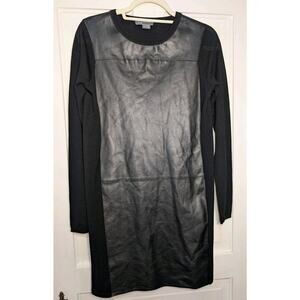 Vince Black Long Sleeve Sweater Dress Lambskin Leather Panel Wool S Y2K(867)